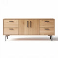 Natural wood grain console table with four drawers and two doors 120 x 40 x 50cm