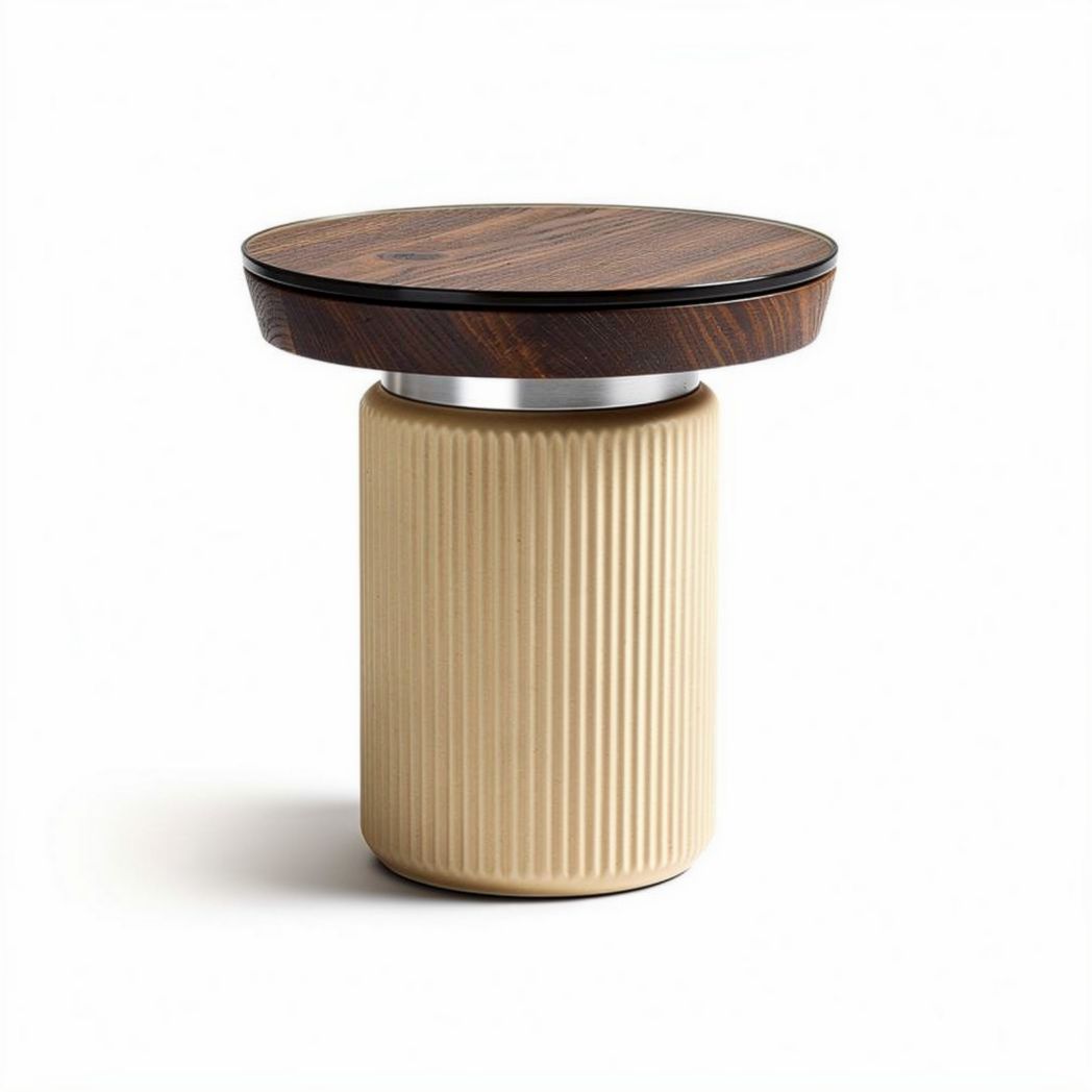 Concrete and bamboo accent table with a mint green finish 20 x 20 x 25cm