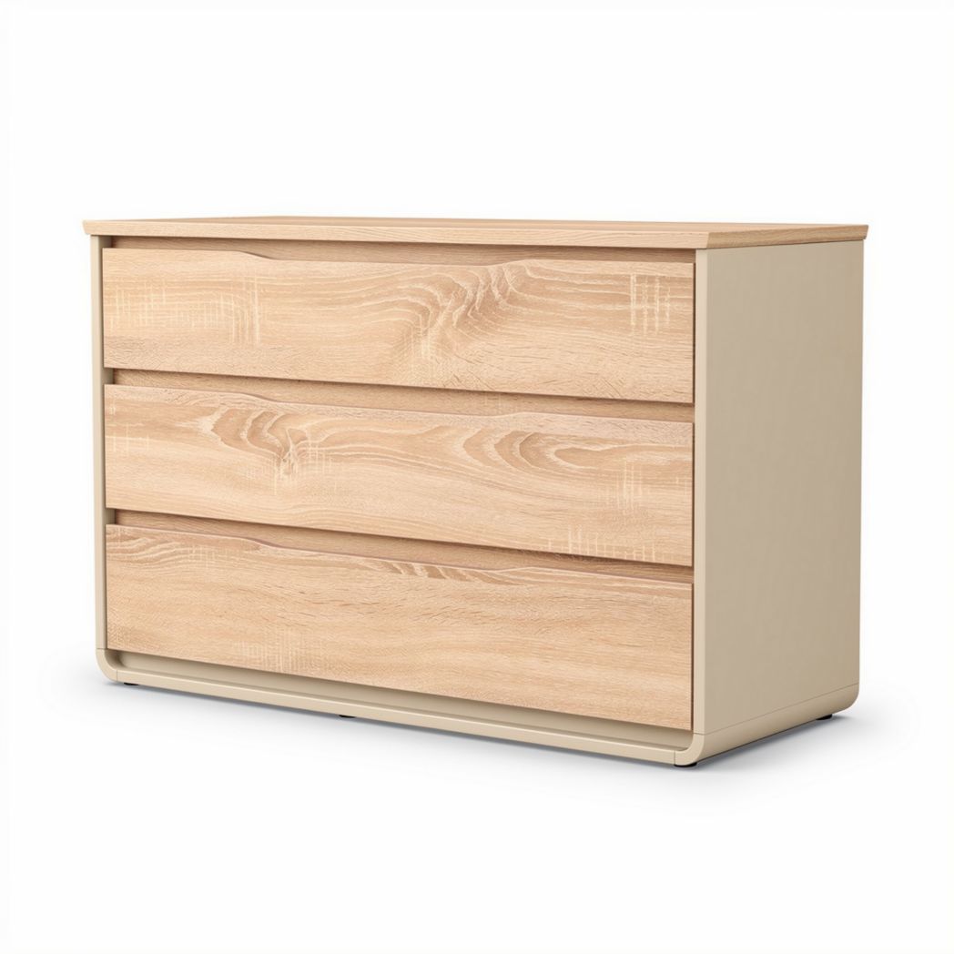 Wooden three-drawer dresser for bedroom storage in light oak finish size 80 x 40 x 70cm