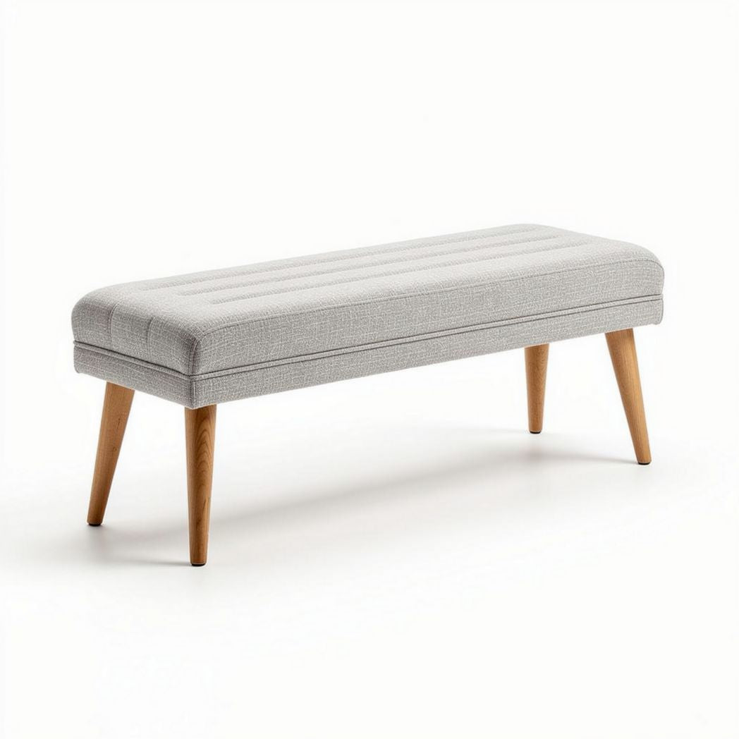 Upholstered bench with wooden legs in light gray 120 x 40 x 45cm