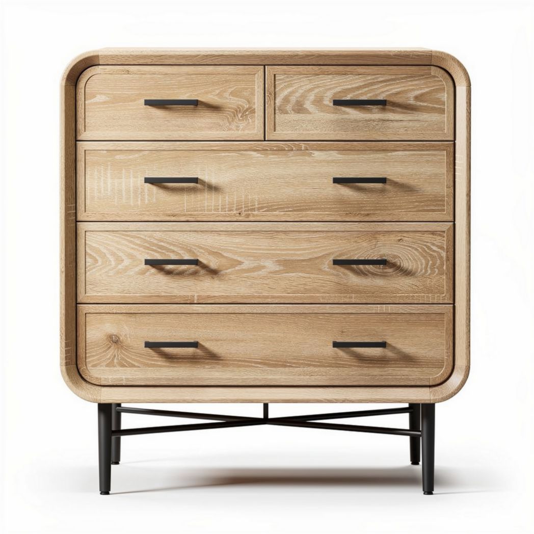 Wooden chest of drawers with metal legs five drawers 80 x 40 x 90cm