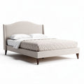 Upholstered queen bed frame with headboard in beige fabric 200 x 160 x 100cm
