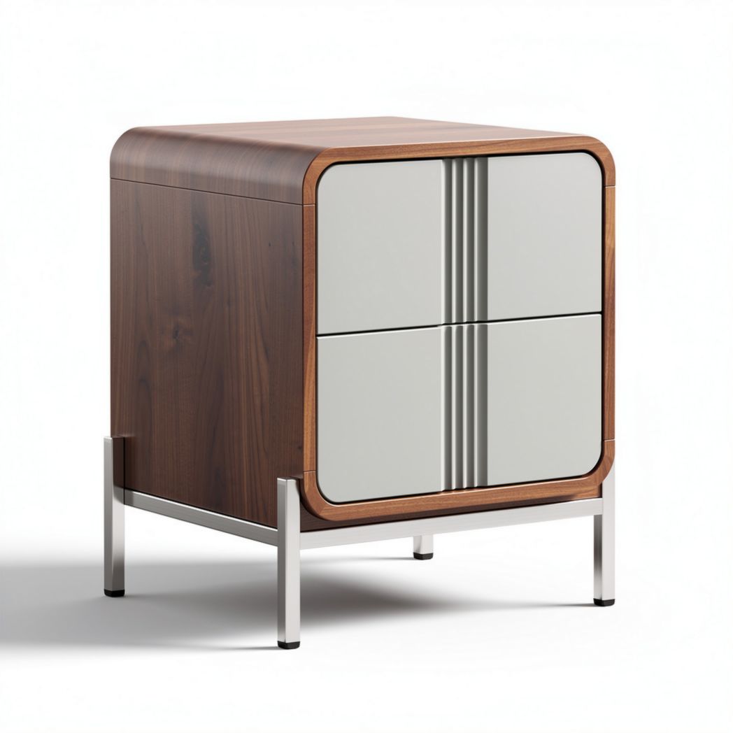 Wooden nightstand with two drawers and metal legs 50 x 50 x 60cm