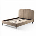 Upholstered bed frame with wooden slats and curved headboard beige 200 x 160 x 100cm