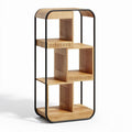 Wooden bookshelf with open storage design and metal frame 30 x 15 x 90cm