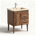 Vanity cabinet with natural stone top walnut finish and two drawers 60 x 45 x 85cm