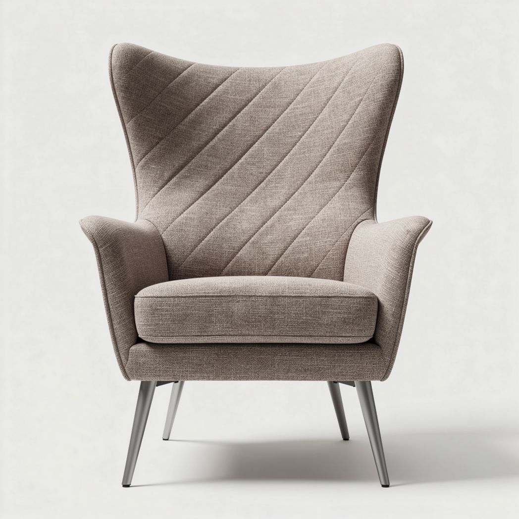 Fabric upholstered armchair with angled back support and metal legs 75 x 80 x 100cm