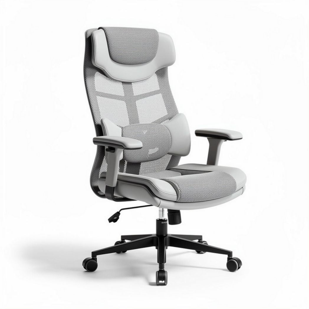 Ergonomic mesh office chair with adjustable lumbar support grey 65 x 65 x 120cm