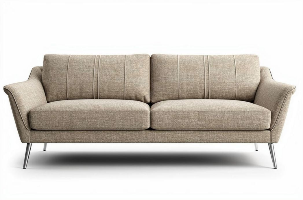 Fabric sofa with streamlined design and metal legs in beige color 200 x 90 x 80cm
