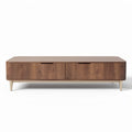 Walnut wood coffee table with storage drawers and modern design 150 x 50 x 40cm